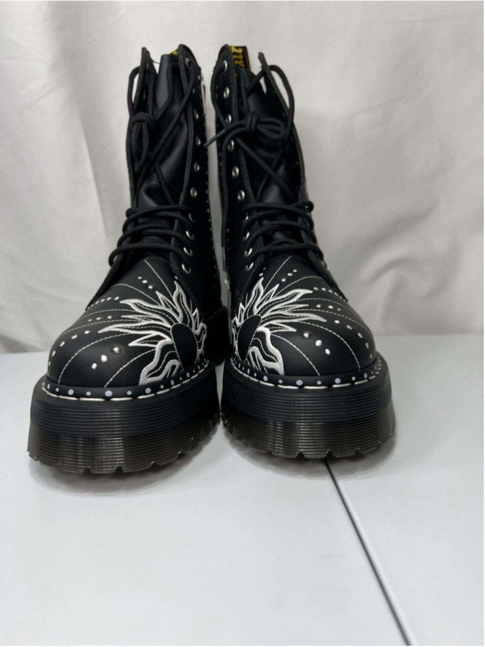 Dr Martens Jadon Hi Solar Flare Boot Embroidery Black 11L 10M Goth Punk Festive - Picture 3 of 14